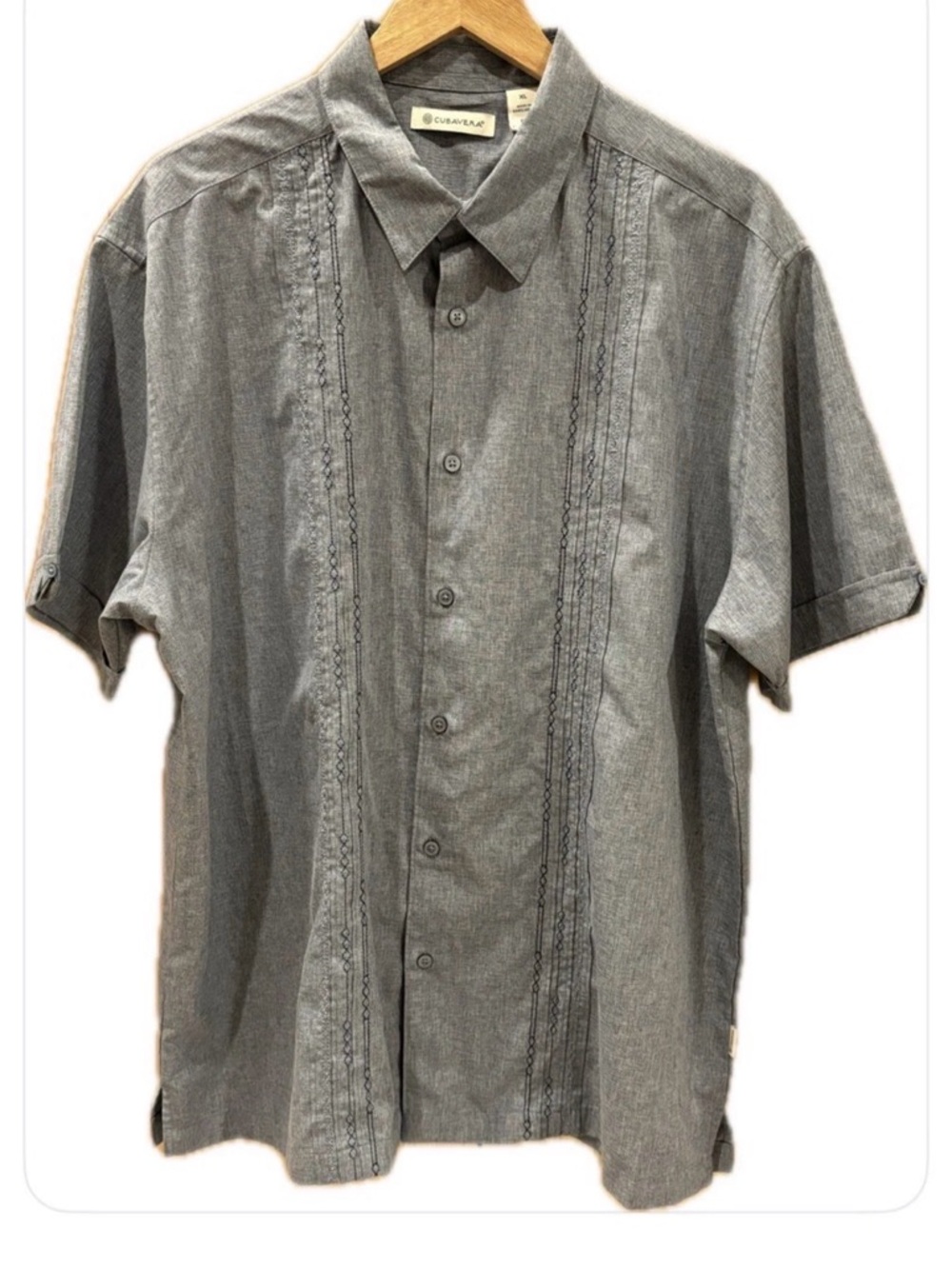 Cubavera NWOT Chambray Short-Sleeve Embroidered Button-Up Shirt XL